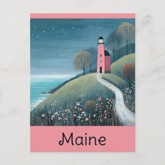 Maine Coast Vuurtoren Waterverf Reizen Briefkaart (Voorkant)