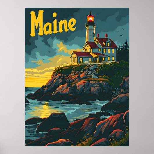 Maine Coastal Beacon: Vuurtoren Majesteit Poster (Voorkant)