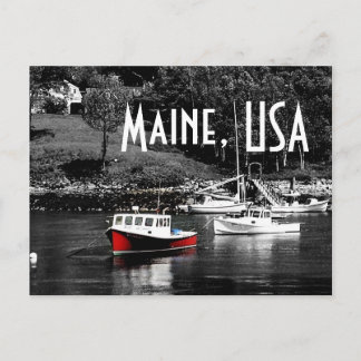Maine Color On Black Boat Postcard Briefkaart