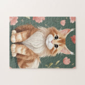Maine Coon Art met roze bloemen Legpuzzel (Horizontaal)