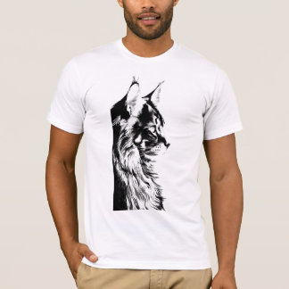 Maine Coon B+C White T-Shirt: Jersey Cat Print T-shirt