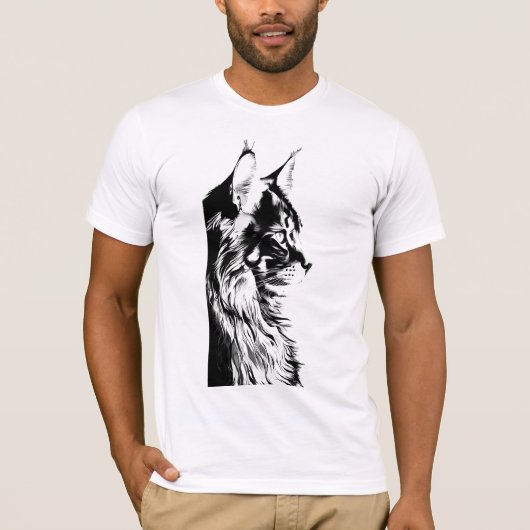 Maine Coon B+C White T-Shirt: Jersey Cat Print T-shirt (Voorkant)