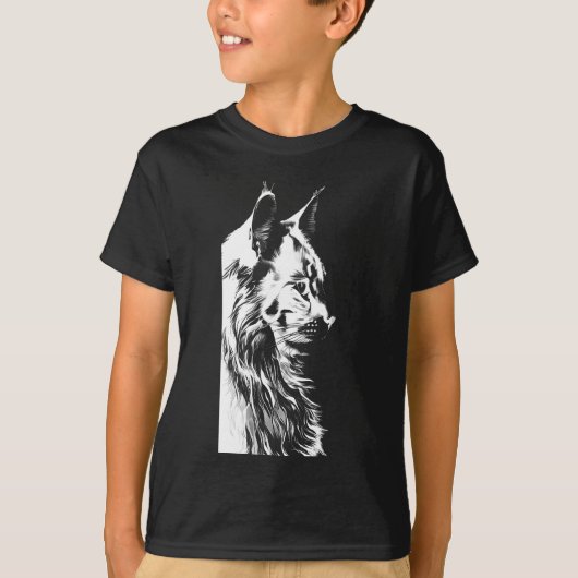 Maine Coon Boy's Black T-Shirt Kids' Cat Print (Voorkant)