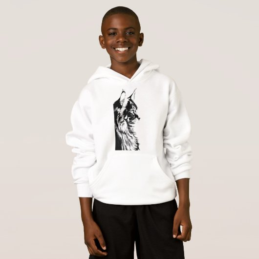 Maine Coon Boy's Pullover White Hoodie Kids' (Voorkant volledig)