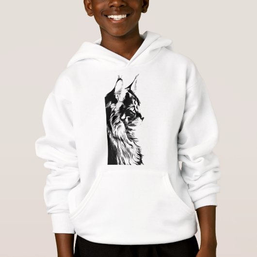 Maine Coon Boy's Pullover White Hoodie Kids' (Voorkant)