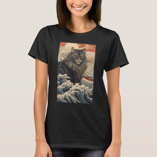 Maine Coon Cat Aesthetic Japanese Ukiyo e 2 T-shirt (Voorkant)
