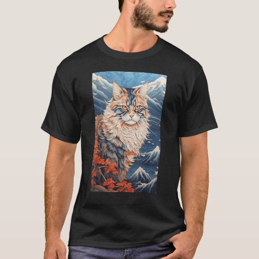 Maine Coon Cat Aesthetic Japanese Ukiyo e 3 T-shirt (Voorkant)