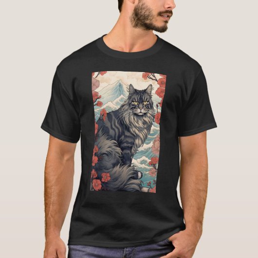 Maine Coon Cat Aesthetic Japanese Ukiyo e 5 T-shirt (Voorkant)