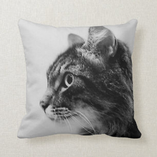 Maine Coon Cat Art Black en White Cushion Pillow Kussen