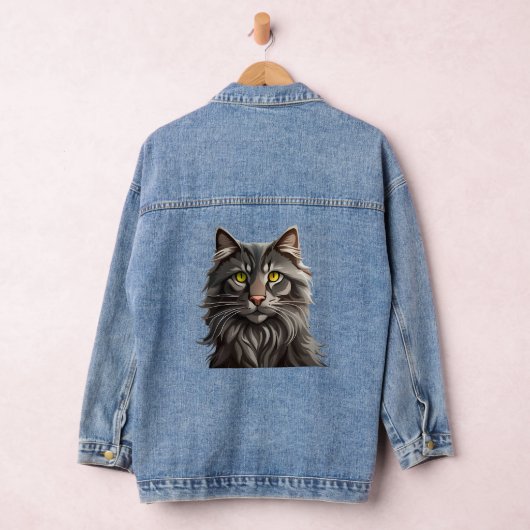 MAINE COON CAT ART DENIM JEAN JACKET (Hangar)