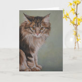 Maine Coon Cat Art Wenskaart Kaart (Gele Bloem)