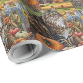 Maine Coon Cat Autumn Harvest Thanksgiving Cadeaupapier (Rol Hoek)