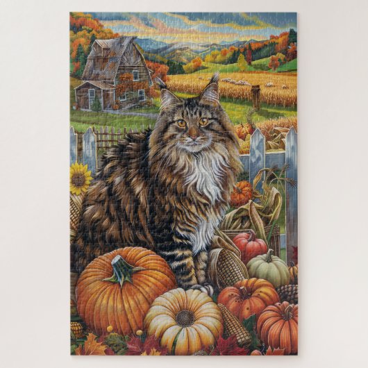 Maine Coon Cat Autumn Harvest Thanksgiving Legpuzzel (Verticaal)