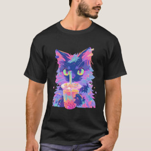 Maine Coon Cat Boba Drink Kawaii Anime Bubble Tea T-shirt