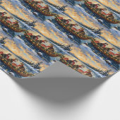 Maine Coon Cat Christmas Boat Holiday Cadeaupapier (Hoek)