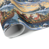 Maine Coon Cat Christmas Boat Holiday Cadeaupapier (Rol Hoek)