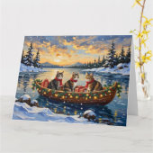 Maine Coon Cat Christmas Boat Holiday Kaart (Gele Bloem)