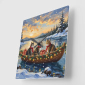 Maine Coon Cat Christmas Boat Holiday Vierkante Klok (Hoek)