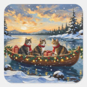 Maine Coon Cat Christmas Boat Holiday Vierkante Sticker (Voorkant)