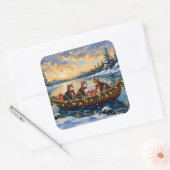 Maine Coon Cat Christmas Boat Holiday Vierkante Sticker (Envelop)