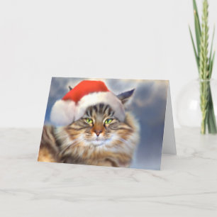 Maine Coon Cat Christmas Portrait Kaart