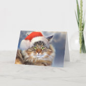 Maine Coon Cat Christmas Portrait Kaart (Voorkant)