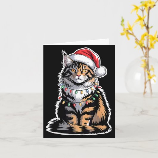 Maine Coon Cat Christmas Xmas Kitten Kitty Lover M Kaart (Gele Bloem)