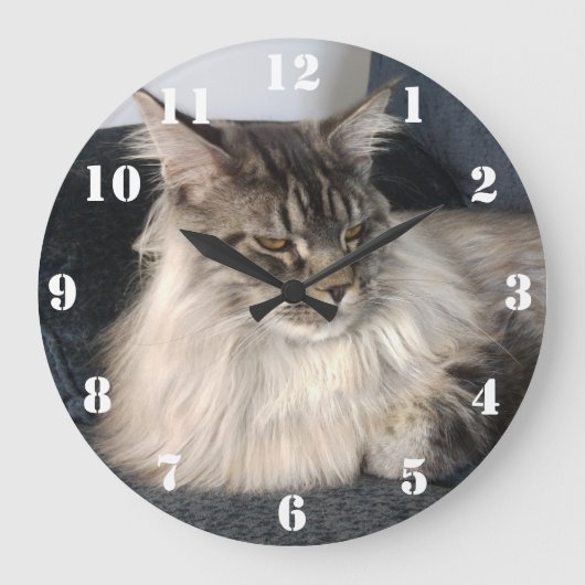 Maine Coon Cat Clock Grote Klok (Voorkant)