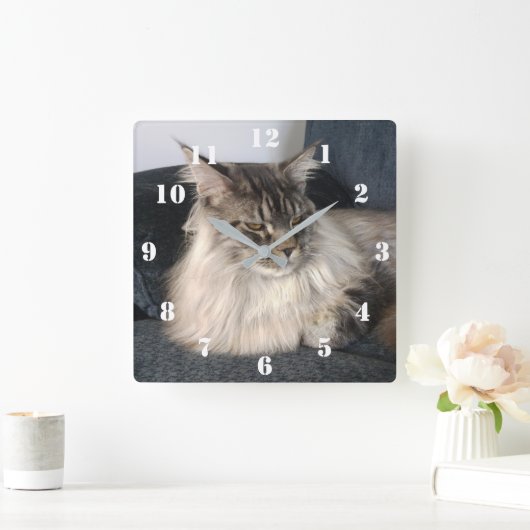 Maine Coon Cat Clock Vierkante Klok (Huis)