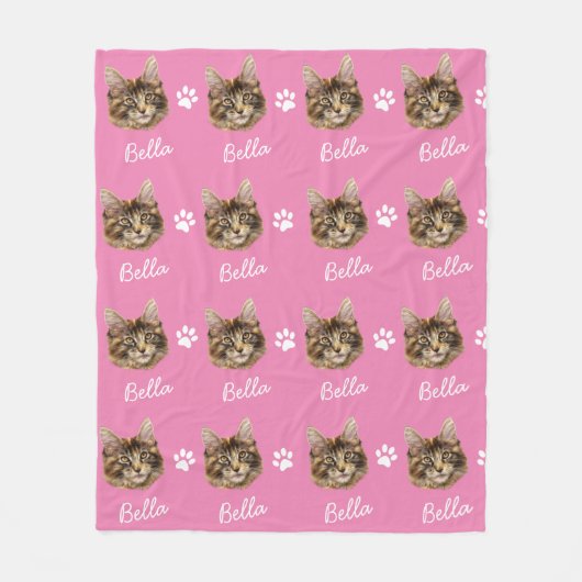Maine Coon Cat, Custom Pet Pink Fleece Deken (Voorkant)