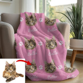 Maine Coon Cat, Custom Pet Pink Fleece Deken