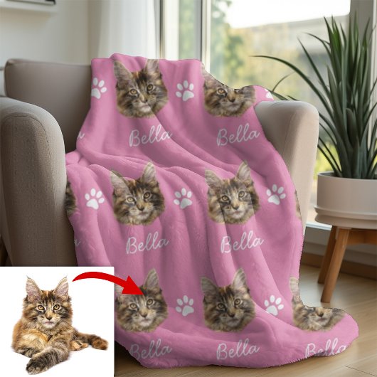 Maine Coon Cat, Custom Pet Pink Fleece Deken