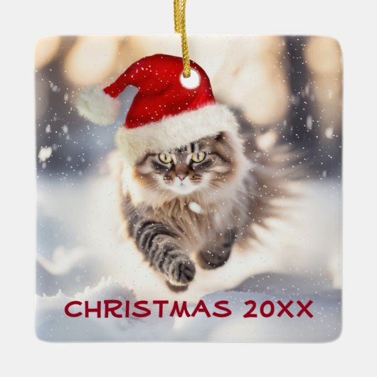 Maine Coon Cat Dashing Door De Sneeuw Keramisch Ornament (Voorkant)