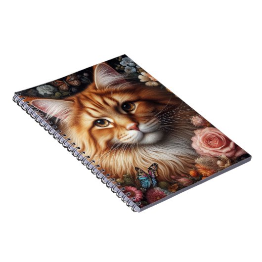 Maine Coon Cat en Pink Roses Kattenliefhebbers Notitieboek (Rechterzijde)