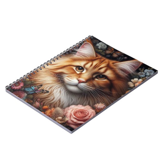 Maine Coon Cat en Pink Roses Kattenliefhebbers Notitieboek (Linkerzijde)