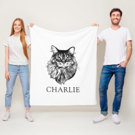Maine Coon Cat gepersonaliseerde tekening Fleece Deken