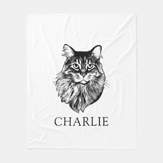 Maine Coon Cat gepersonaliseerde tekening Fleece Deken (Voorkant)