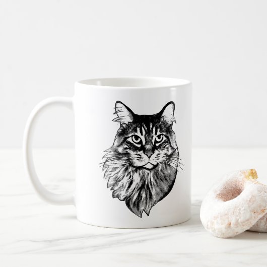 Maine Coon Cat gepersonaliseerde tekening Koffiemok (Met donut)
