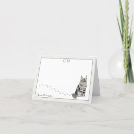 Maine Coon Cat Grey Border Monogram Naam Gevouwen Bedankkaart