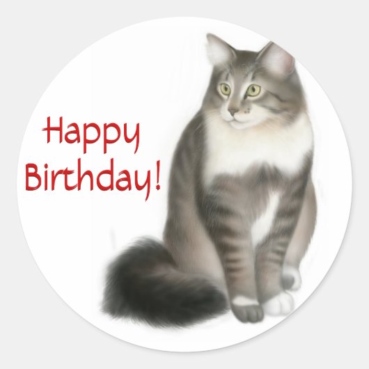 Maine Coon Cat Happy Birthday Sticker (Voorkant)
