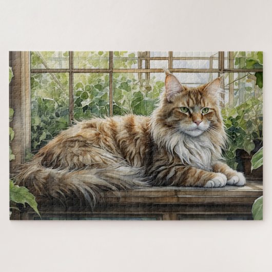 Maine Coon Cat in een gezellige binnentuin Legpuzzel (Horizontaal)