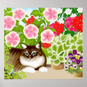 Maine Coon Cat in Garden Oerwoud Poster