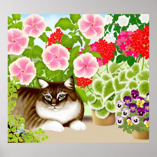 Maine Coon Cat in Garden Oerwoud Poster (Voorkant)