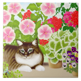 Maine Coon Cat in Patio Garden Tile Tegeltje