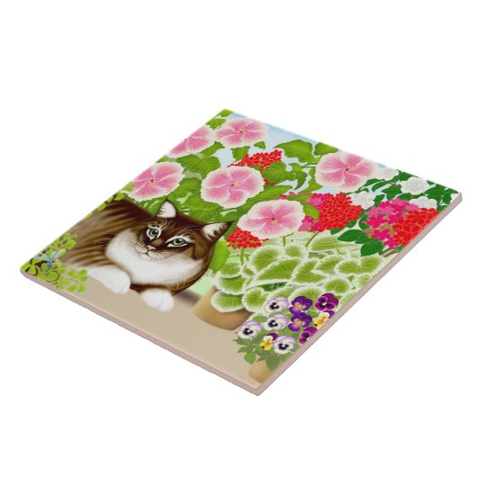 Maine Coon Cat in Patio Garden Tile Tegeltje (Zijkant)