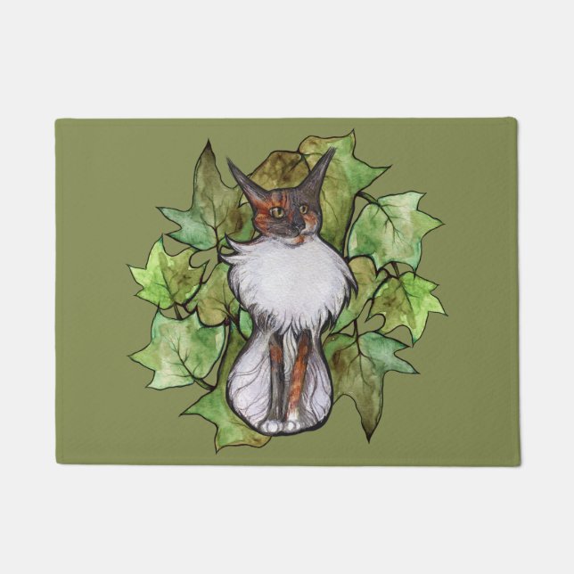 Maine Coon Cat Ivy Dilute Calico Deurmat (Voorkant)