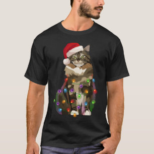 Maine Coon Cat Kerstmis met kerstlampje T-shirt
