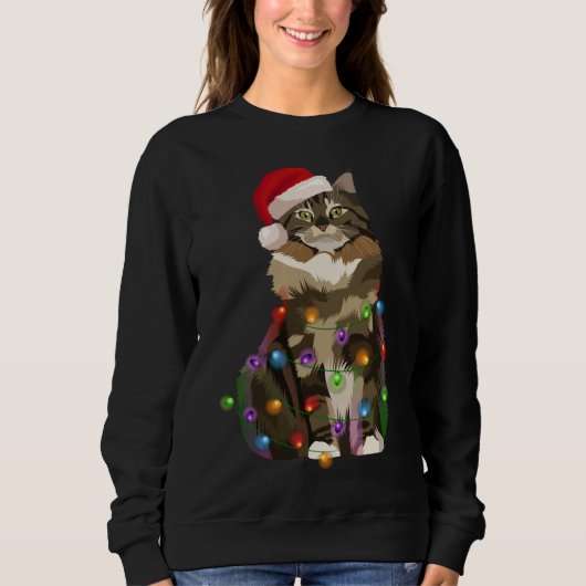 Maine Coon Cat Kerstmis met kerstlampje Trui (Voorkant)