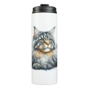 Maine Coon Cat Liefde in Waterverf Thermosbeker