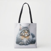 Maine Coon Cat Liefde in Waterverf Tote Bag (Voorkant)